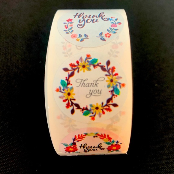 Thank You Sticker Labels 500 labels on roll. 1” Round NWT floral designs - Picture 1 of 5